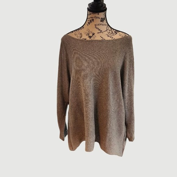 Suzy D London Top Women's Size O/S Grey Batwing Knit Loose Fit 3/4 Sleeve - Picture 1 of 15